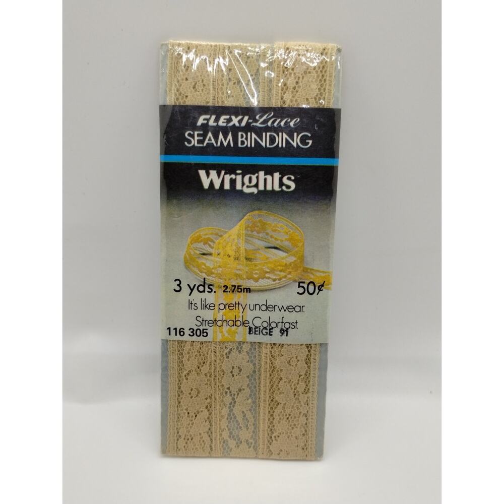 Wrights Seam Binding Flexi-Lace 3 Yds 116 305 - Beige 91 - Sewing Vintage 1978